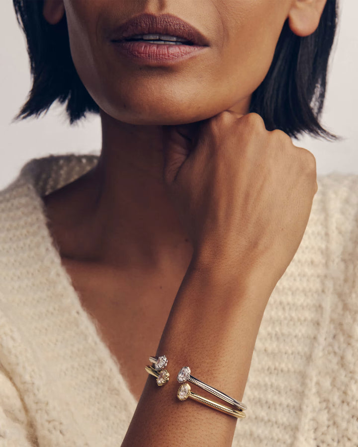 Mini Elton Luxe Gold Cuff Bracelet In White Cz