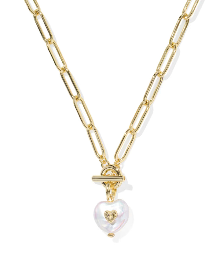 SASHA HEART SHORT PENDANT NECKLACE, GOLD FRESHWATER CULTURED PEARL