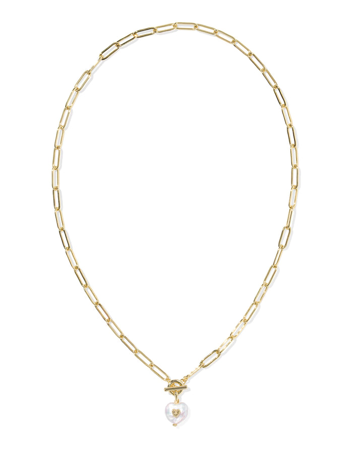 SASHA HEART SHORT PENDANT NECKLACE, GOLD FRESHWATER CULTURED PEARL
