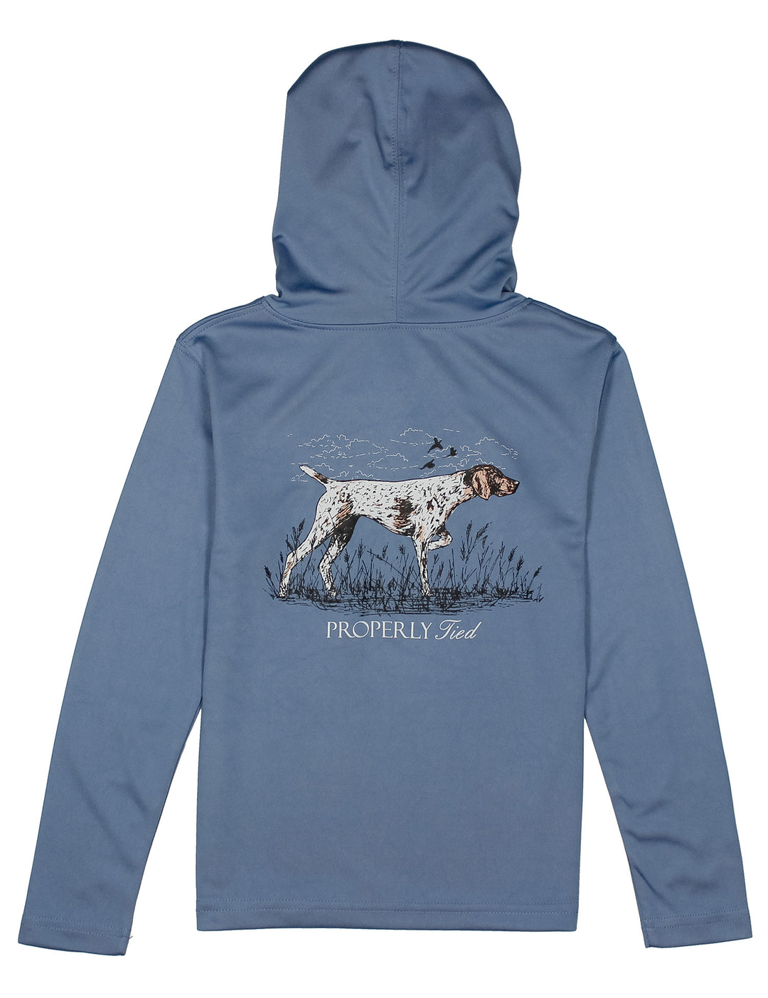 BOYS LONG SLEEVE HOODIE Stone blue with pointer graphic