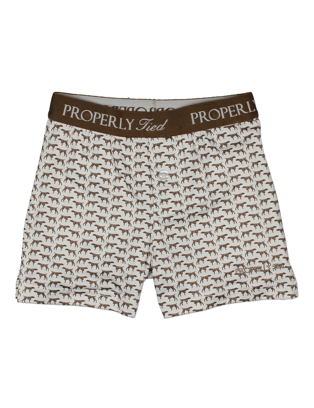 BOYS BOXERS ON WHITE BACKGROUND WITH POINTER DOG PRINT ALL OVER