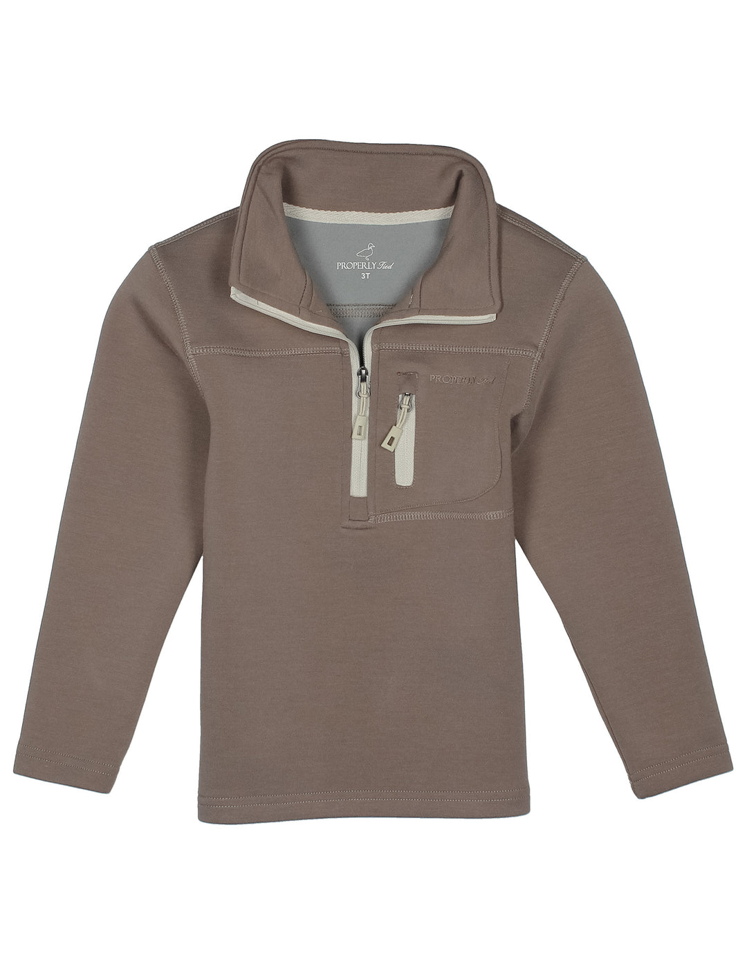 BOYS LONG SLEEVE QUARTER ZIP PULLOVER BROWN - ON WHITE BACKGROUND