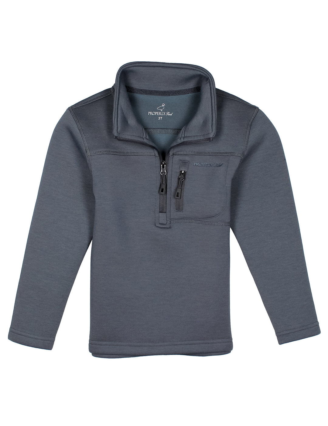 BOYS LONG SLEEVE QUARTER ZIP PULLOVER DARK GRAY - ON WHITE BACKGROUND