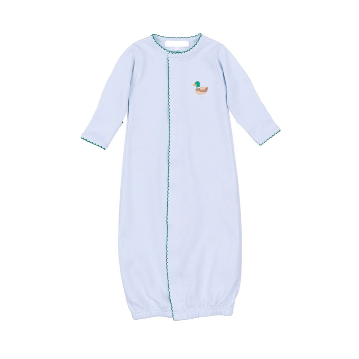 Mini Mallard Embroidered Blue Converter Gown – Baby Mallard Duck Newborn Sleepwear