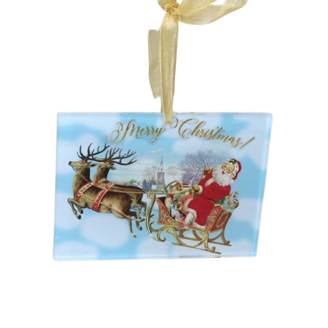 MERRY CHRISTMAS SANTA IN SLEIGH ACRYLIC ORNAMENT