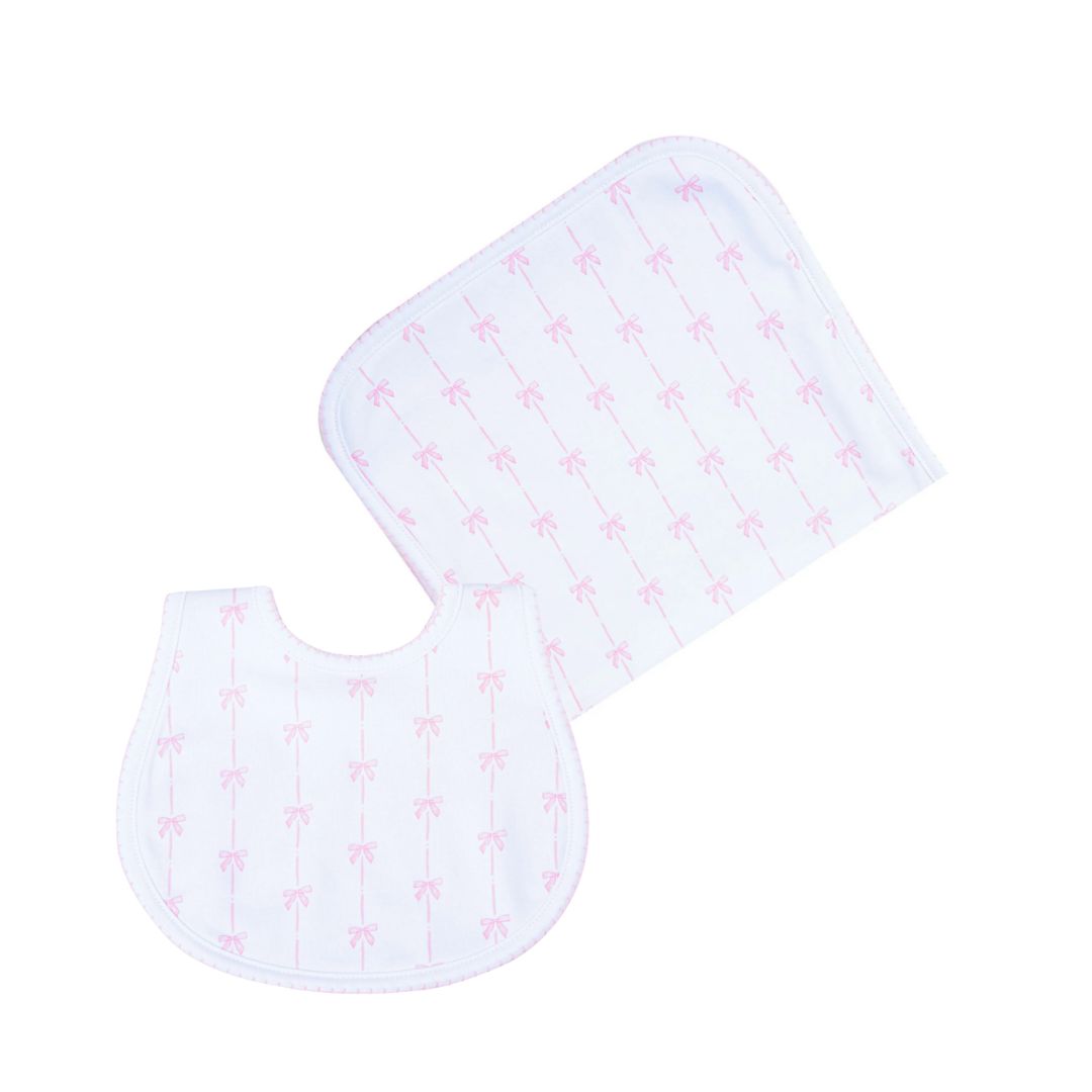 Amelia’s Classic Bow Bib & Burp Cloth Set – Soft Baby Girl Bib and Burp Cloth with Bow Detail | Walker Boutique