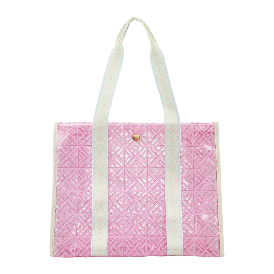 PINK GEO TILE CLEAR VINYL TOTE BAG