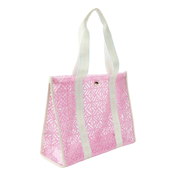 PINK GEO TILE CLEAR VINYL TOTE BAG