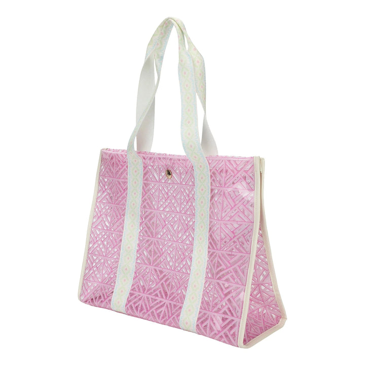 PINK GEO TILE CLEAR VINYL TOTE BAG