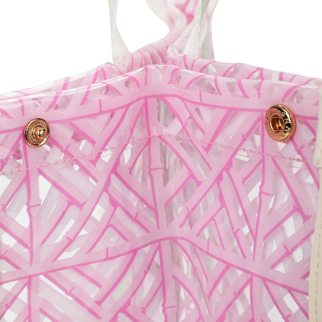 PINK GEO TILE CLEAR VINYL TOTE BAG