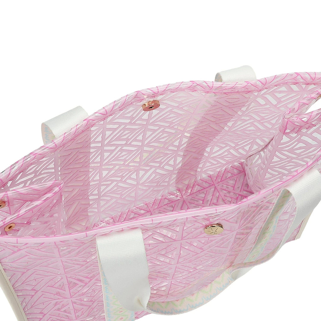PINK GEO TILE CLEAR VINYL TOTE BAG