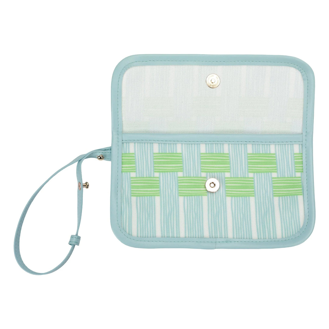 BLUE LATTICE OVERSIZED TOTE BAG WITH WALLET