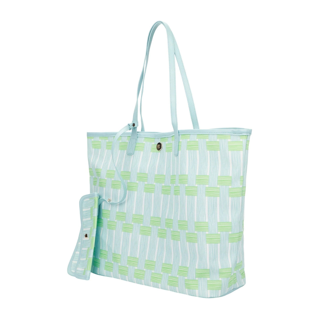 BLUE LATTICE OVERSIZED TOTE BAG WITH WALLET