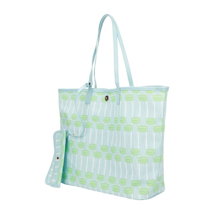 BLUE LATTICE OVERSIZED TOTE BAG WITH WALLET