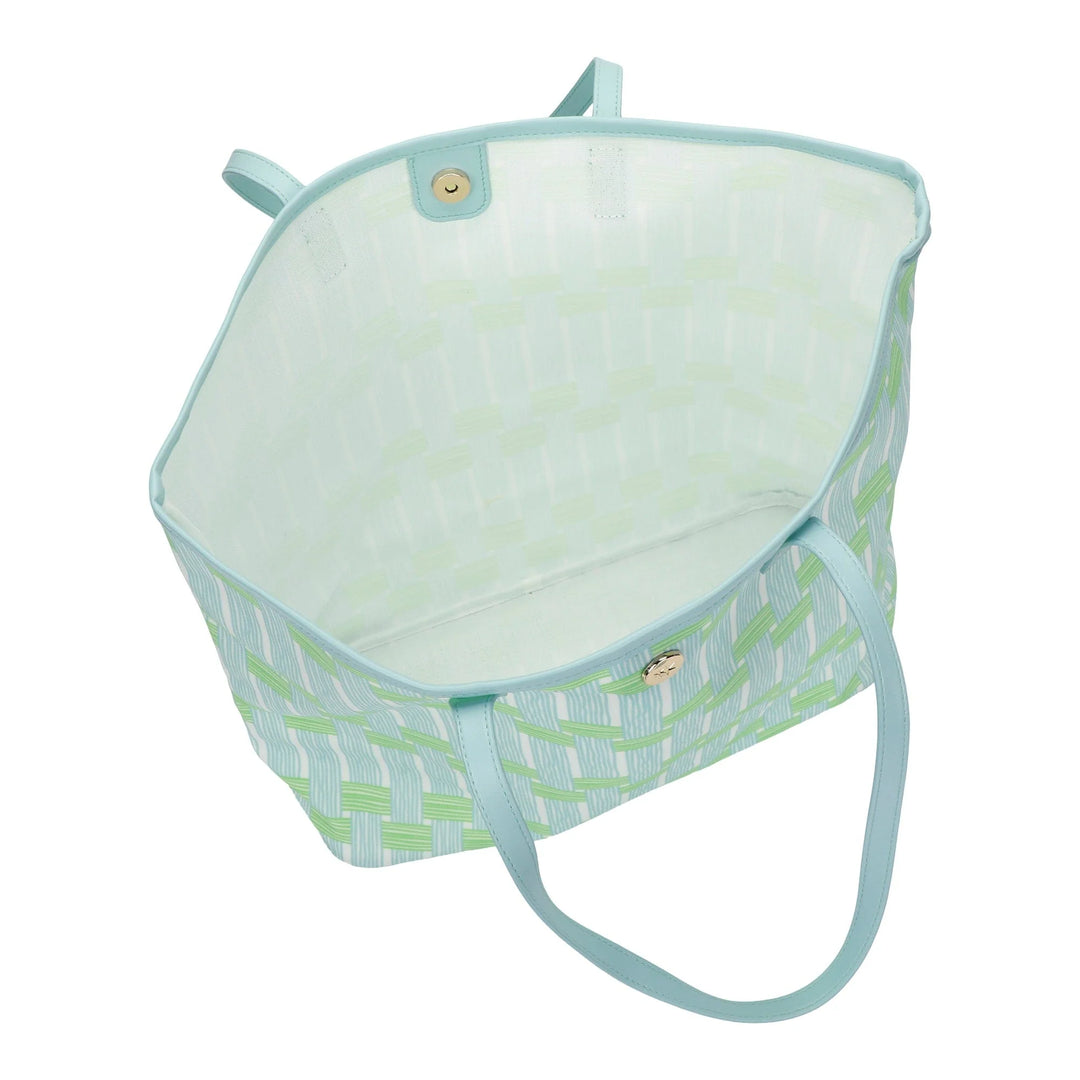 BLUE LATTICE OVERSIZED TOTE BAG WITH WALLET