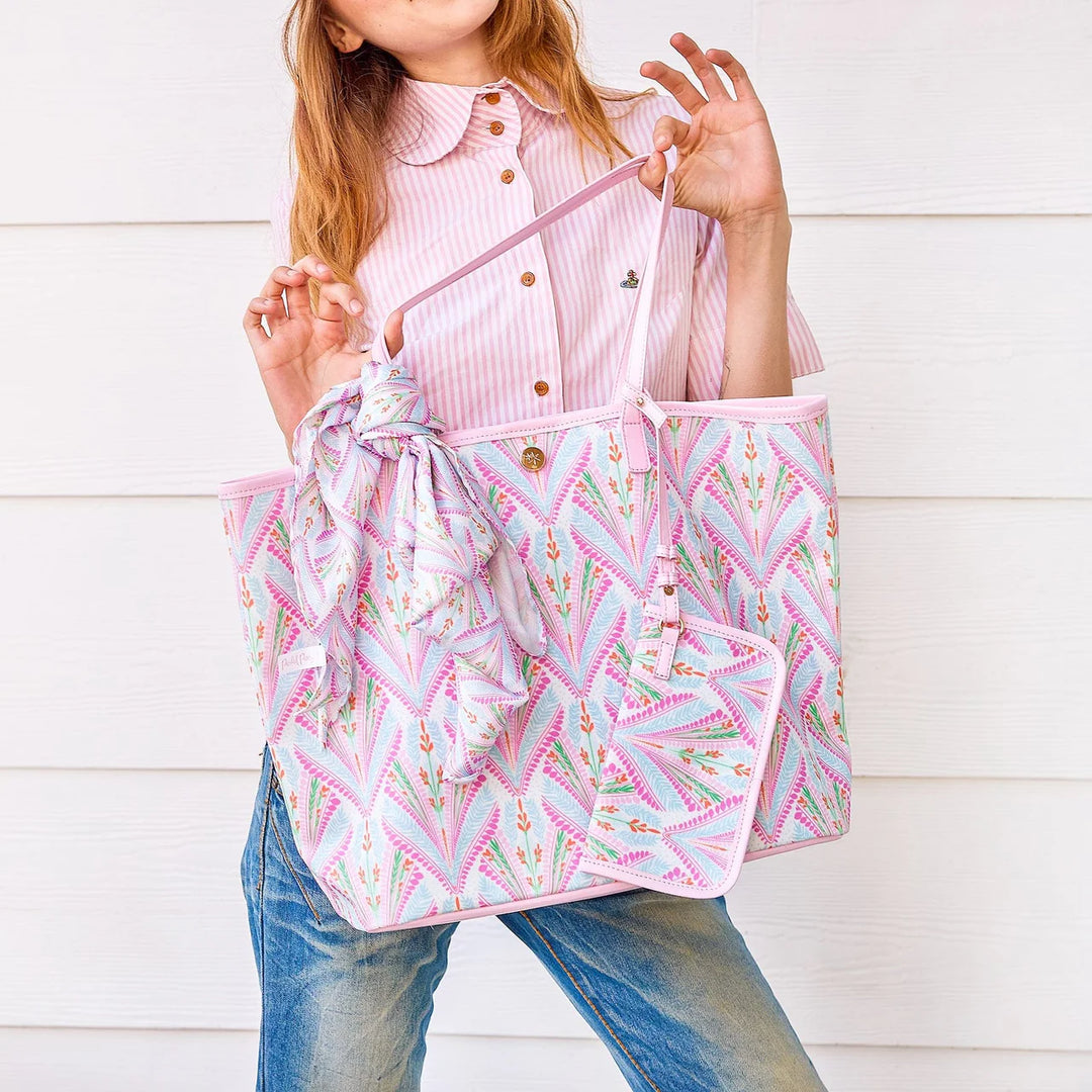 PETALS & PLUMES OVERSIZED TOTE BAG WITH WALLET