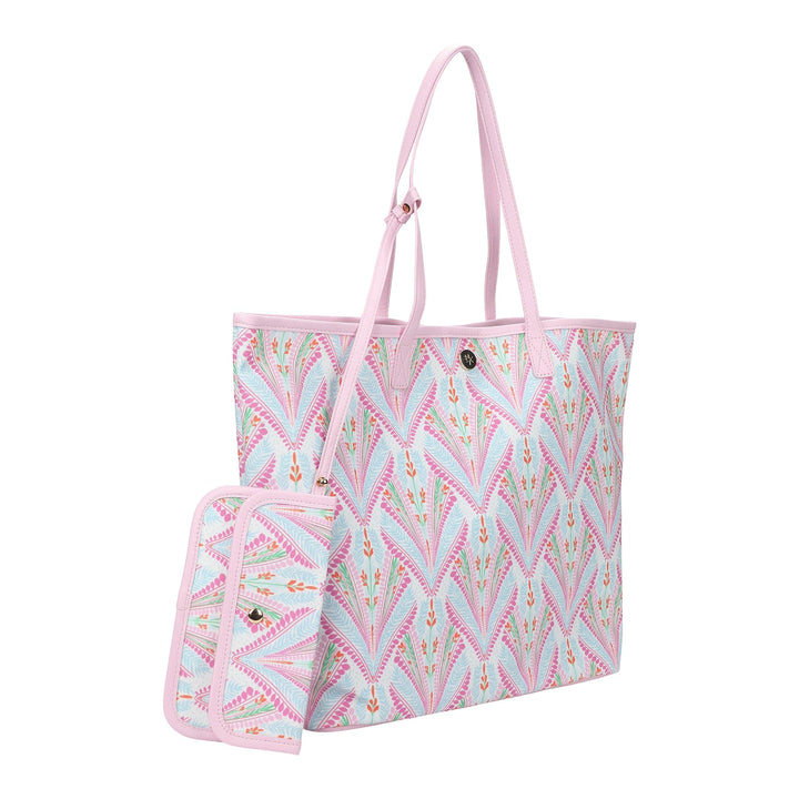 PETALS & PLUMES OVERSIZED TOTE BAG WITH WALLET