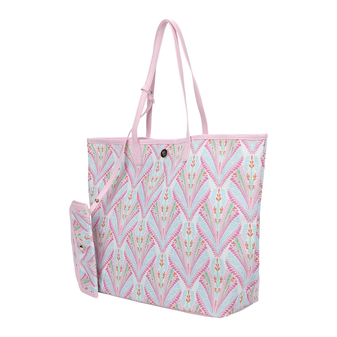 PETALS & PLUMES OVERSIZED TOTE BAG WITH WALLET