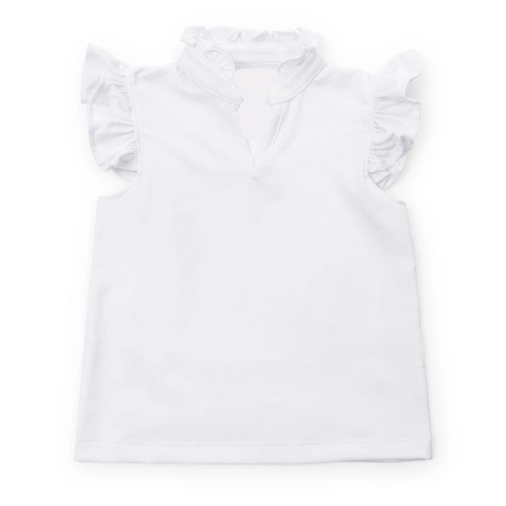 White blouse with ruffled sleeves on a white background