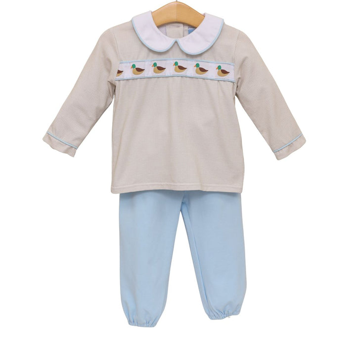 MALLARD MIGRATION KHAKI GINGHAM COLLARED PANT SET