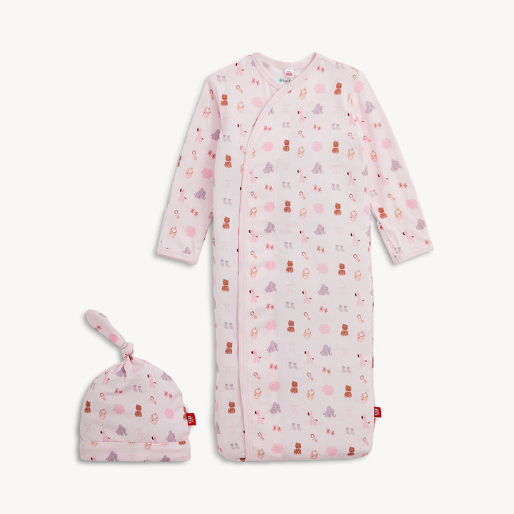 NURSERY NOSTALGIA PINK MODAL GOWN & HAT SET