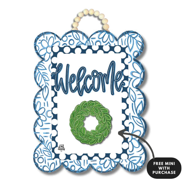 BLUE & WHITE SCALLOP DOOR HANGER + MINI