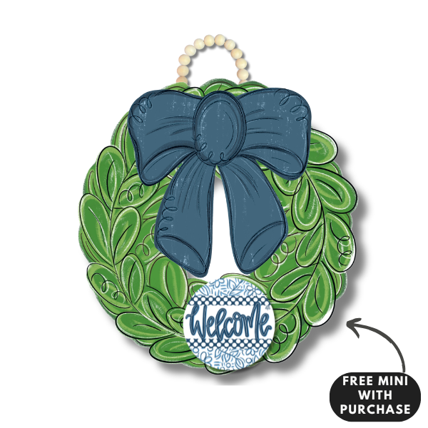 NAVY BOW WREATH DOOR HANGER + MINI