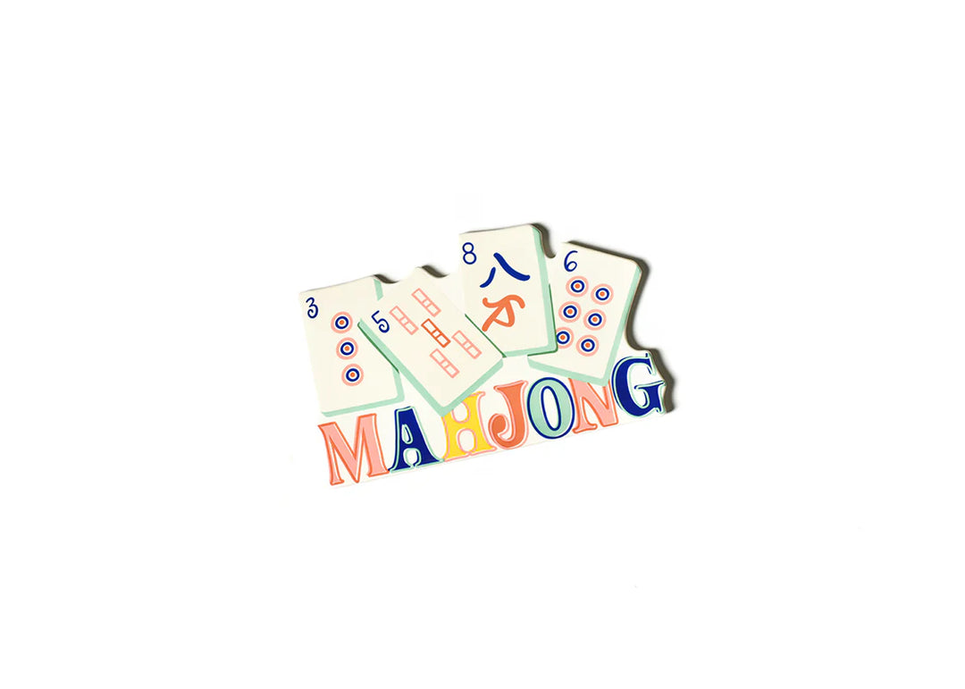 Colorful Mahjong tiles with the word 'Mahjong' on a white background