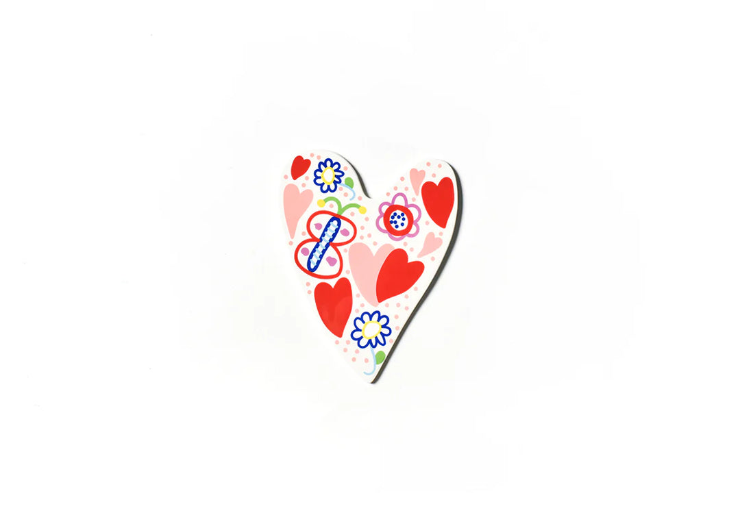 Heart-shaped design with colorful elements on a white background