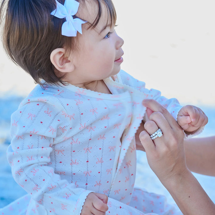 Heart & Bow Pointelle Magnetic Footie by Magnetic Me - Organic Cotton Baby Girl Sleeper - Walker Boutique