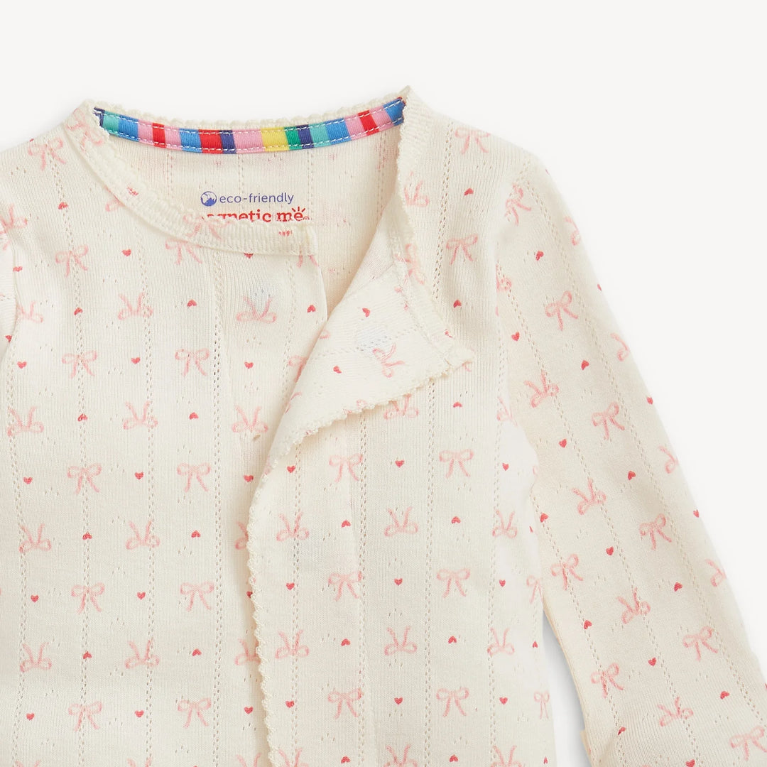 Heart & Bow Pointelle Magnetic Footie by Magnetic Me - Organic Cotton Baby Girl Sleeper - Walker Boutique