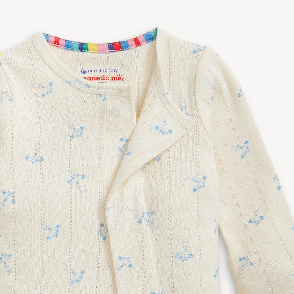 Airplanes Pointelle Magnetic Footie by Magnetic Me - Organic Cotton Baby Boy Sleeper - Walker Boutique