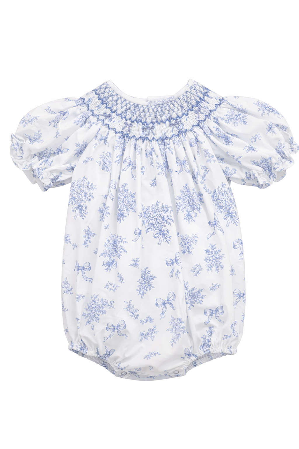 EVELYN BLUE FLORAL SMOCKED GIRL BUBBLE