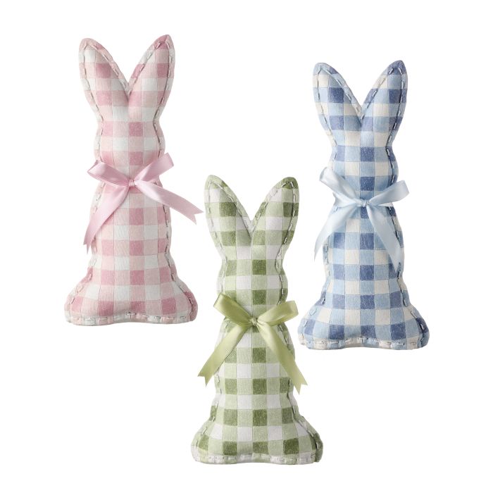 PINK, GREEN, BLUE CHECKED BUNNY DECOR WITH MATCHING BOW
