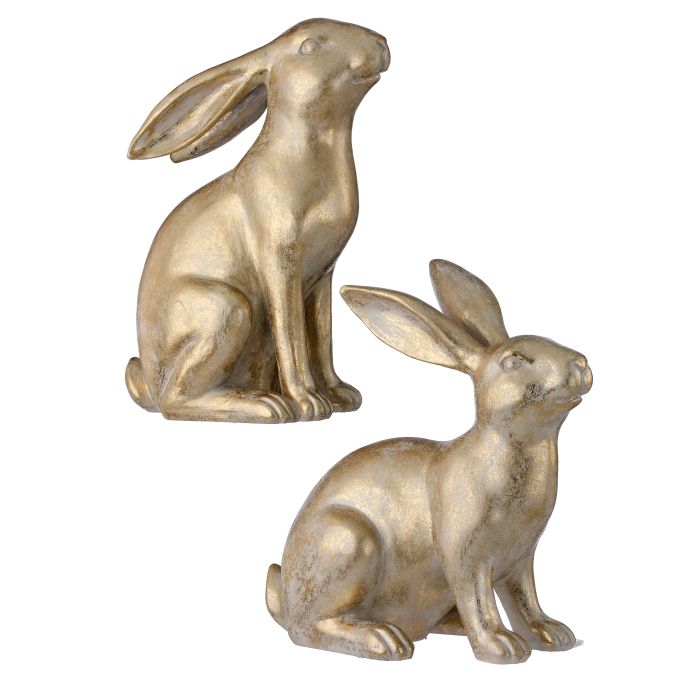 TWO CHAMPAGNE GOLD BUNNY DECOR