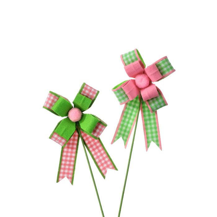 PINK / GREEN CHECKERED SPRING GINGHAM BOW PICK