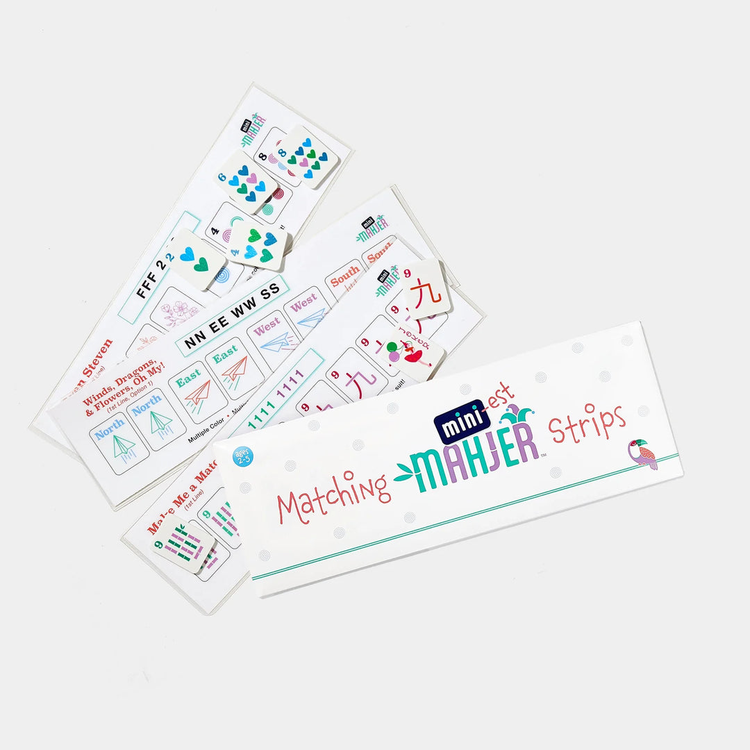 Mini Mahjer matching strips with learning cards and game tiles for skill-building play. | Walker Boutique