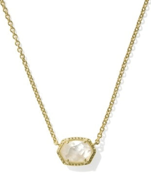 Gold chain necklace with faceted neutral stone pendant in a geometric setting | Walker Boutique