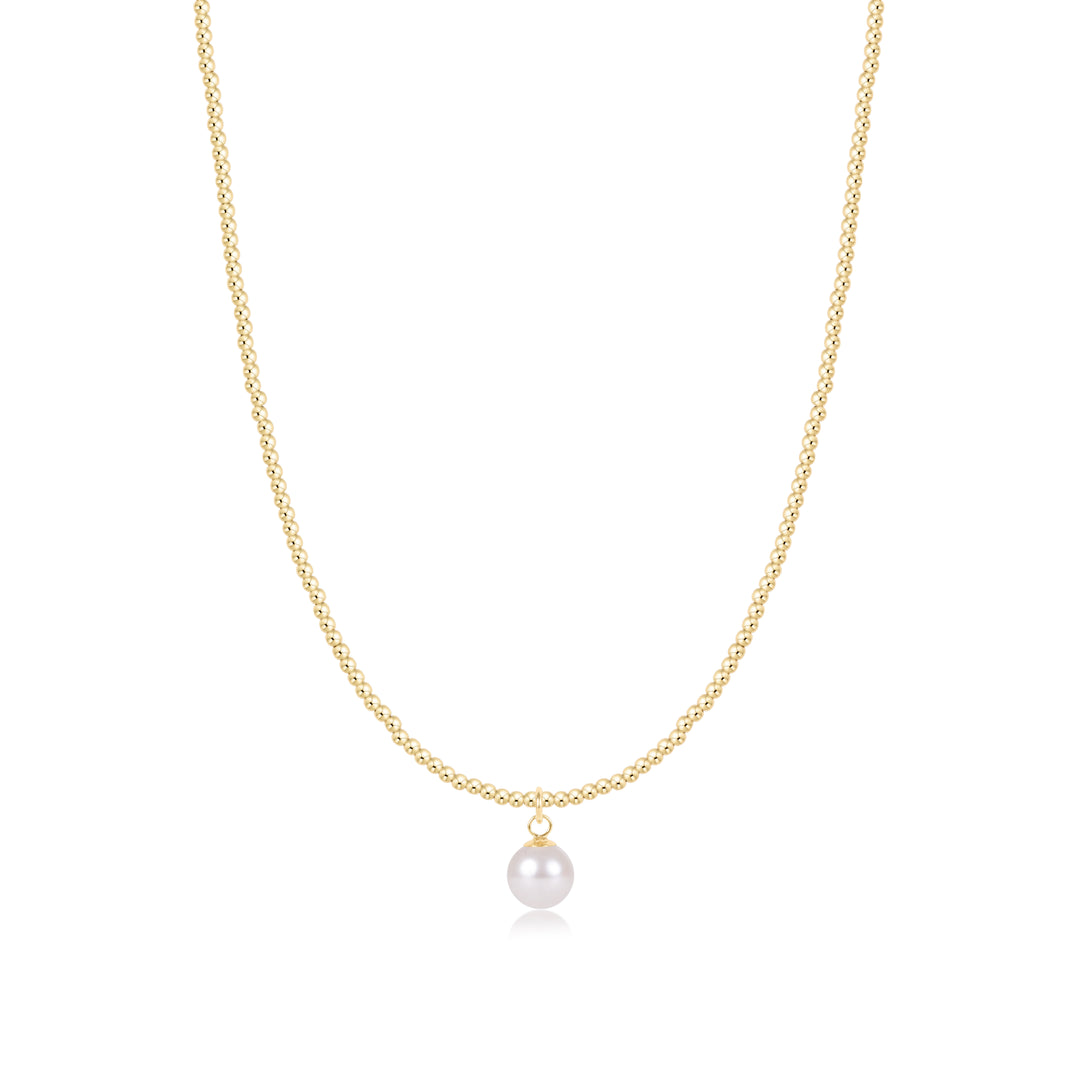 15" CHOKER BEADED - CLASSIC GOLD 2MM - CLASSIC PEARL 8MM CHARM