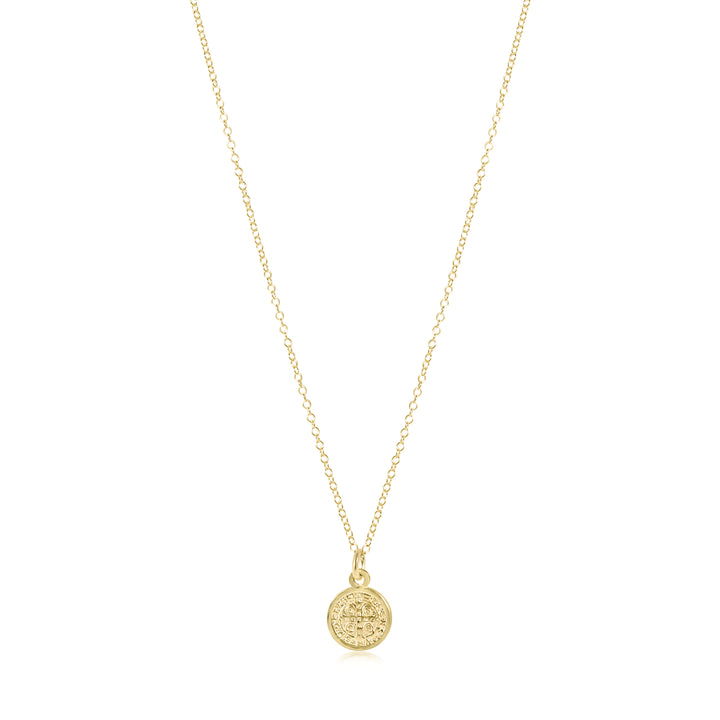 blessing disc charm on pendant necklace in gold