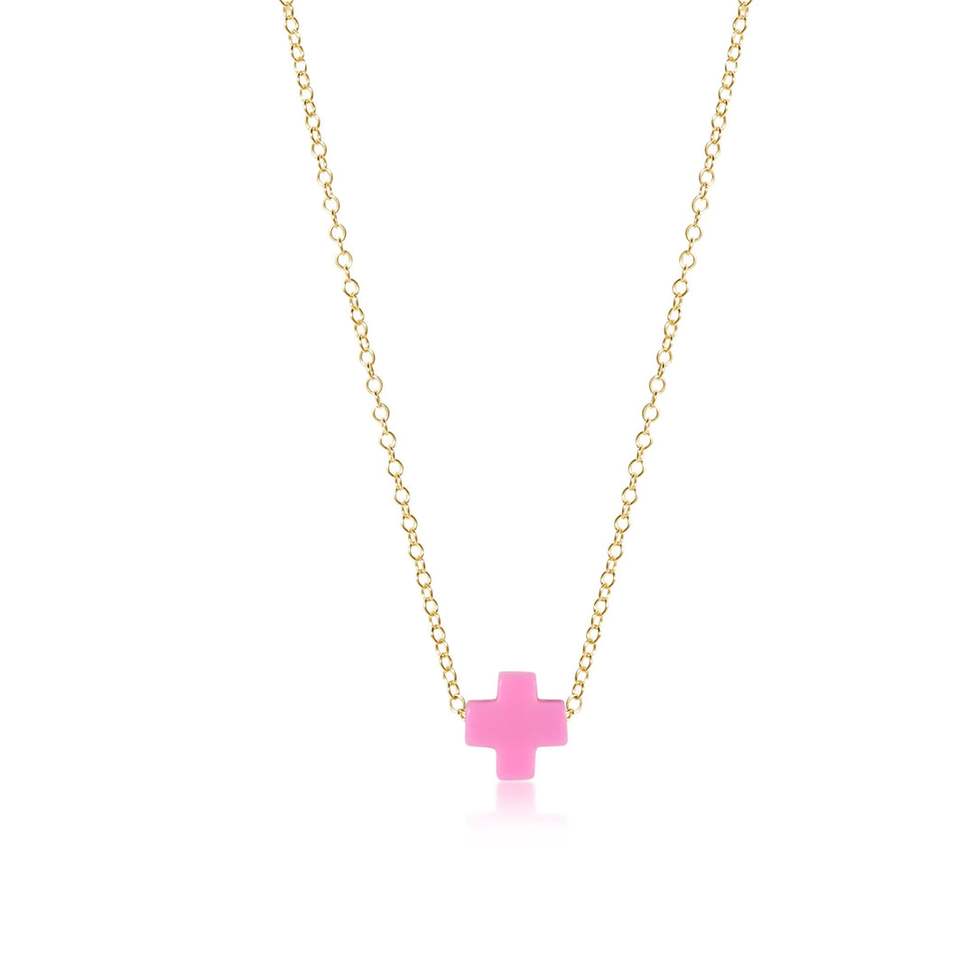 16" NECKLACE GOLD - SIGNATURE CROSS BRIGHT PINK