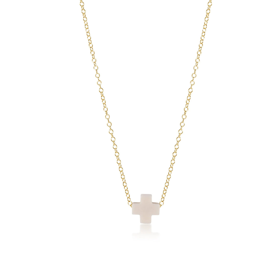 16" NECKLACE GOLD - SIGNATURE CROSS OFF- WHITE