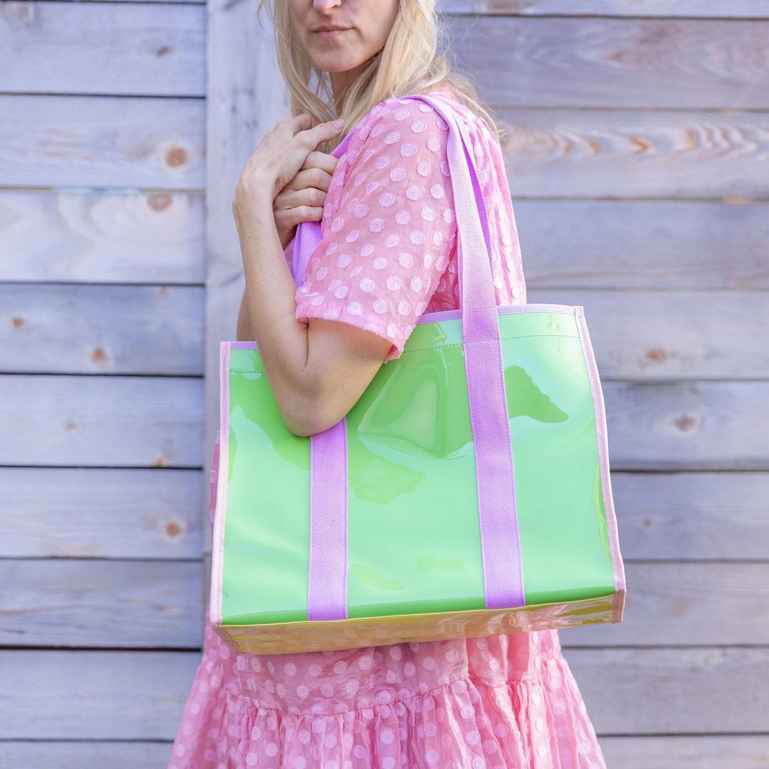 COLOR BLOCK VINYL TOTE BAG