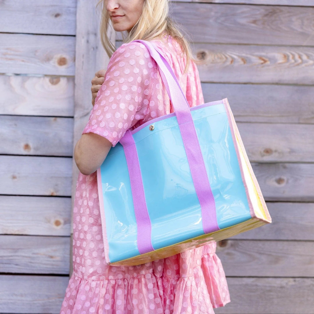 COLOR BLOCK VINYL TOTE BAG