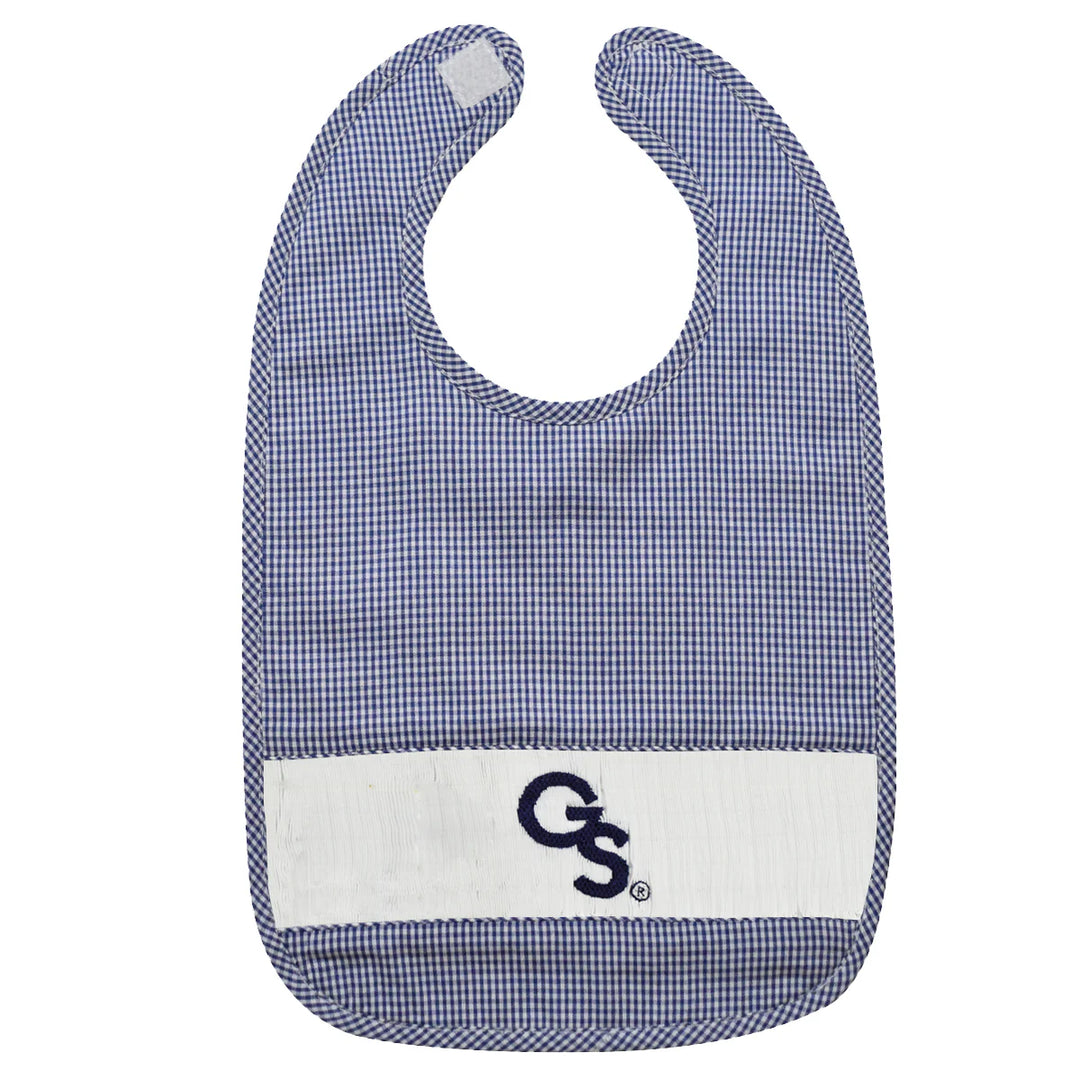 GS SMOCKED NAVY GINGHAM BIB