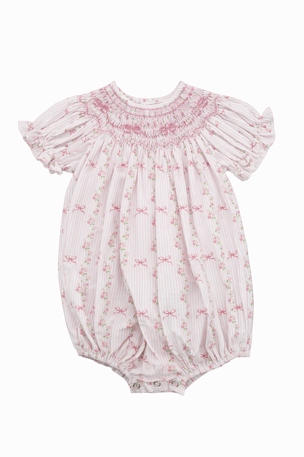 BRITNEY PINK STRIPE BOW SMOCKED GIRL BUBBLE