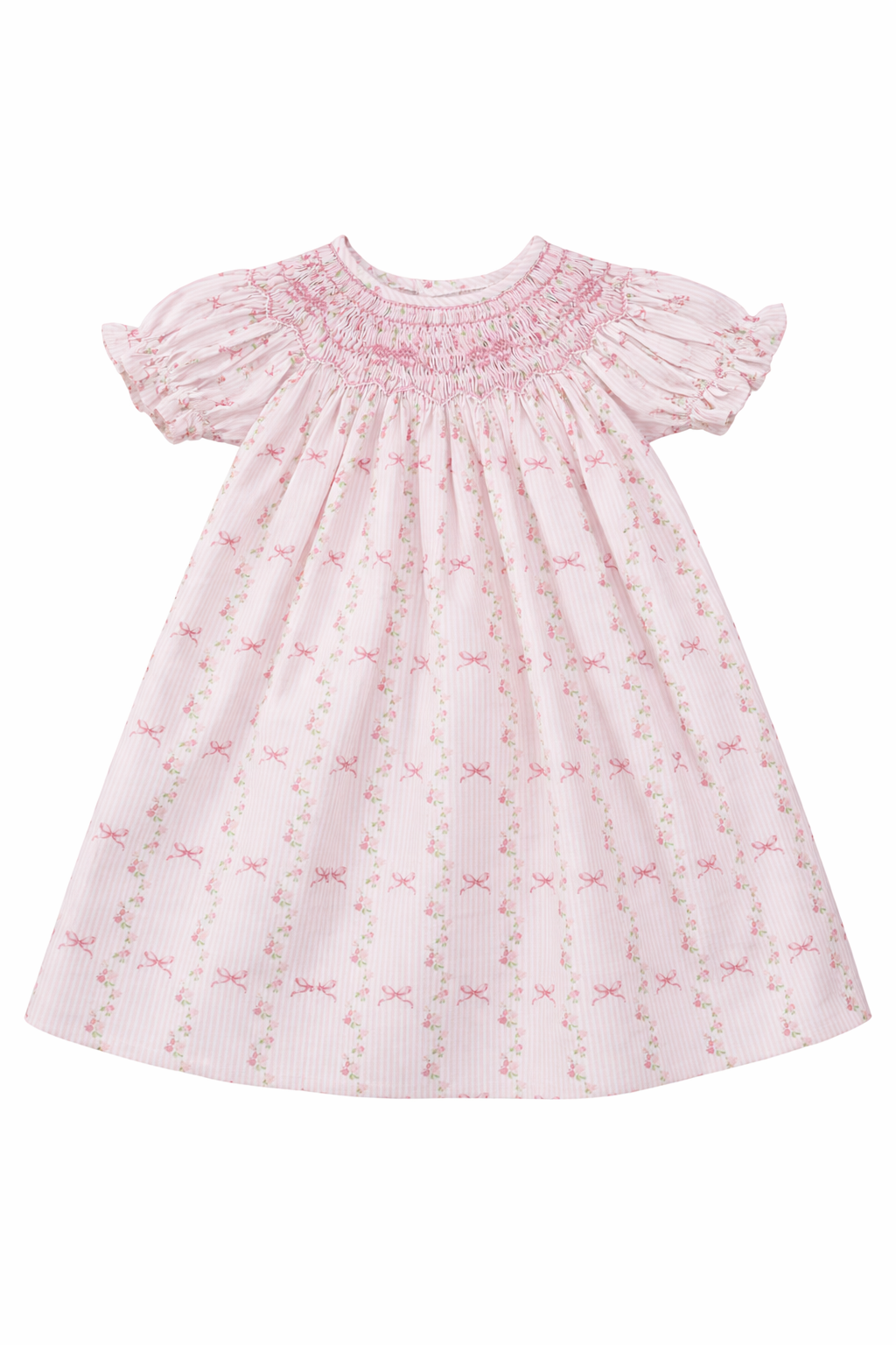 BRITNEY PINK STRIPE BOW SMOCKED DRESS