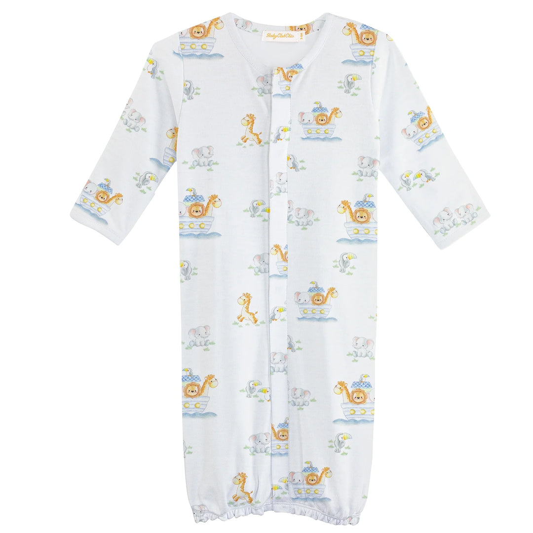 WHITE LONG SLEEVE CONVERTER GOWN WITH NOAH ARK'S PRINT ALL OVER