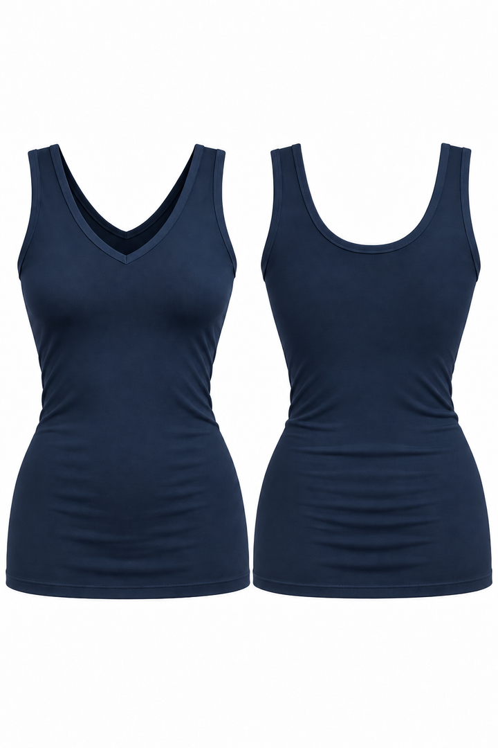 NAVY REVERSIBLE VNECK &amp; SCOOP NECK SEAMLESS TANK