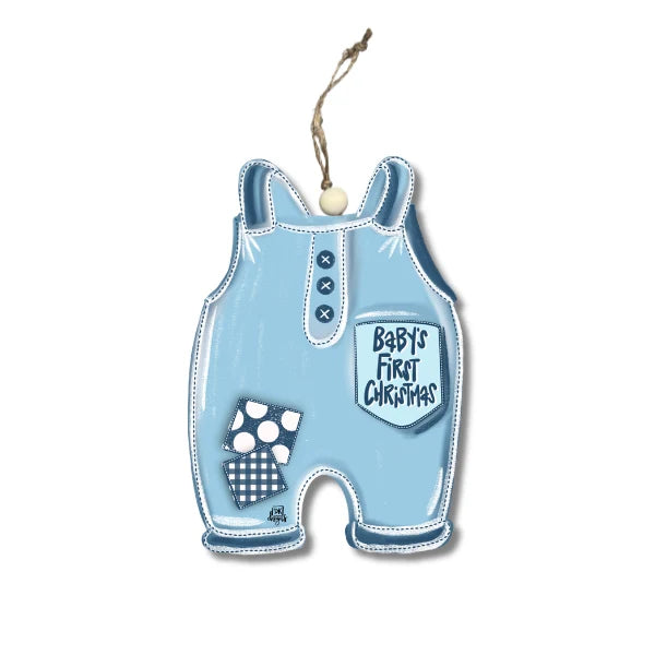 BLUE OVERALLS BABY'S FIRST CHRISTMAS ORNAMENT